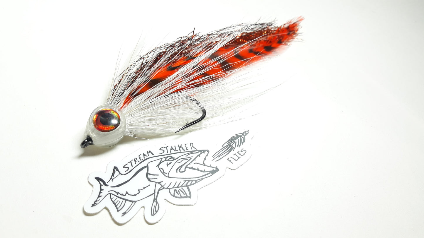 Stream Stalker flies mini war machine minnow streamer pattern bass pike musky fly fishing lures made in the usa white and orange