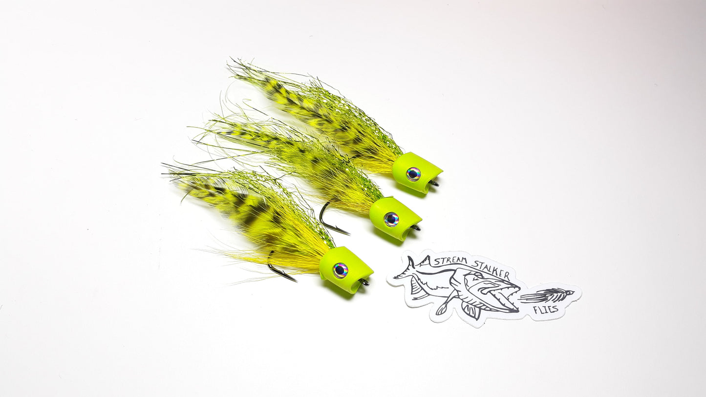 topwater fly fishing popper flies usa tied foam head topwater surface seducer flymen fishing co bass largemouth smallmouth striper pike musky saltwater howitzer predator fishing loon outdoors hareline whiting farms stream stalker flies