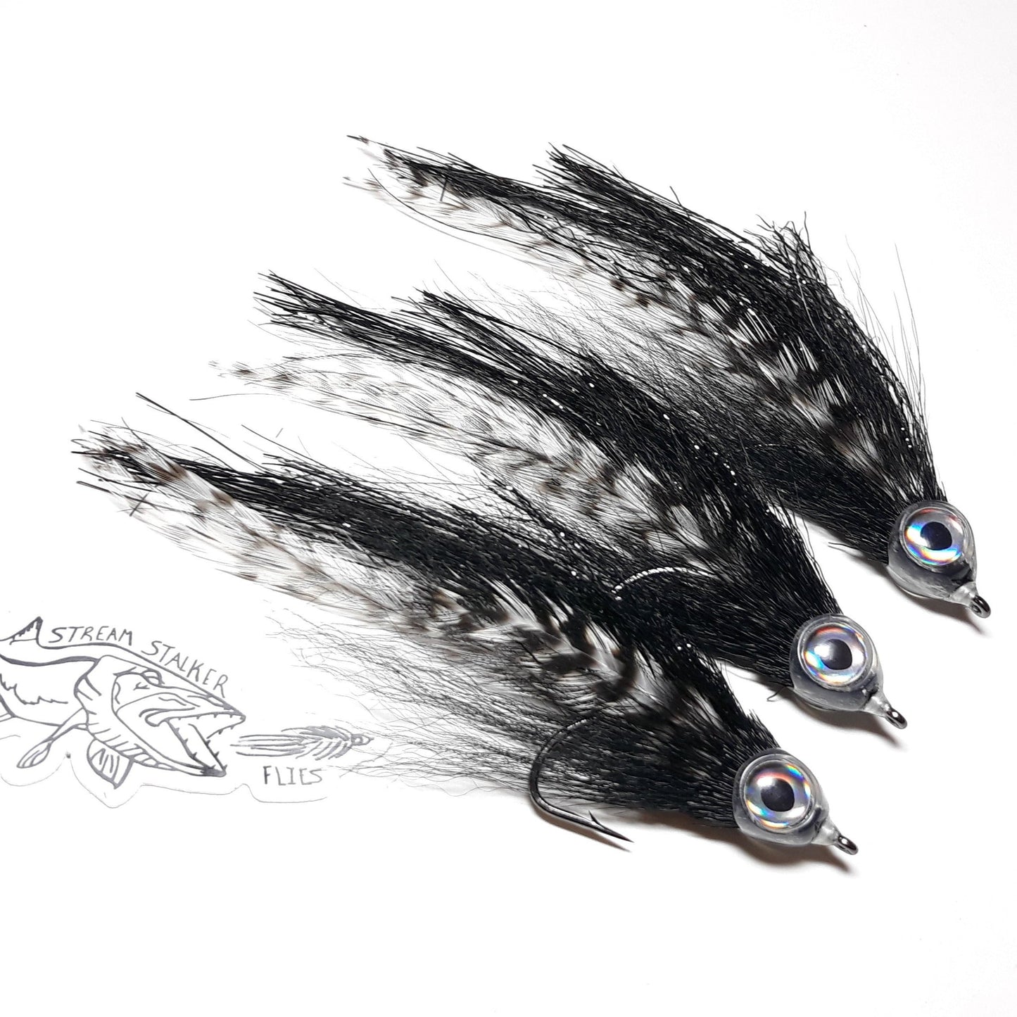Stream Stalker Flies Predator fly fishing streamer fly patterns for musky pike bass trout saltwater minnow imitation pattern all black color 3/0 mini war machine minnow fish skull mask flymen fishing co. tying materials living eyes loon outdoors