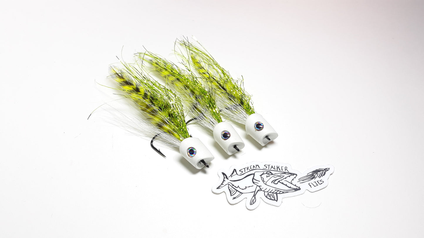 1/0 Micro Howitzer fly fishing topwater streamer pattern. largemouth smallmouth bass striper pike musky saltwater flies flymen fishing co fly tying usa tyer loon outdoors whiting farms 