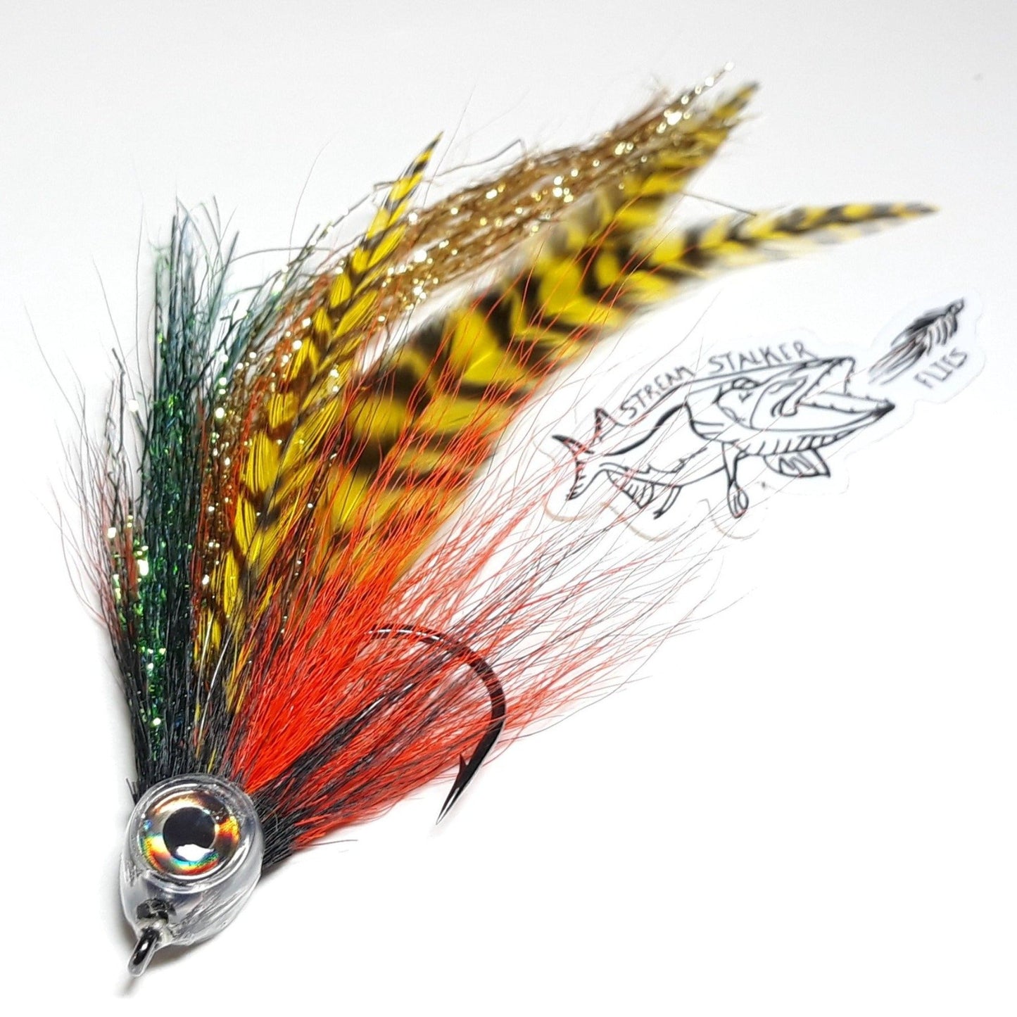 Steam Stalker Flies 5/0 War Machine Predator Streamer fly fishing USA made Sunset Perch Color Northwoods Midwest Muskie pike bass saltwater lures baitfish minnow imitation pattern