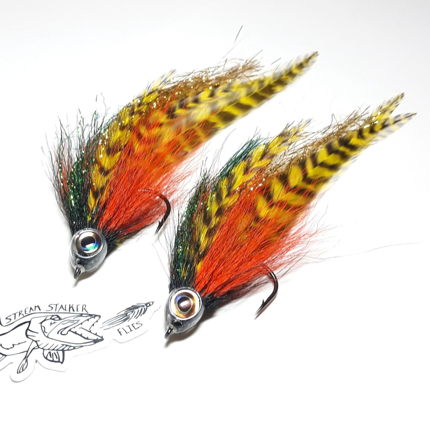 Stream Stalker Flies predator streamer fly pattern sunset perch musky pike bass saltwater fishing big game 5/0 Kona Flymen fishing co. fish skull 