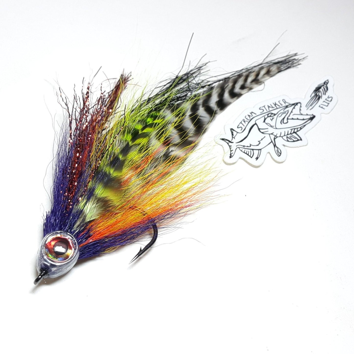 Stream Stalker Flies Preadator Fly Purple Poison color 5/0 musky fishing pattern muskie pike saltwater 5/0 hook USA Made and tied musky on the fly rod lures 